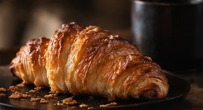 Golden croissant on a dark plate